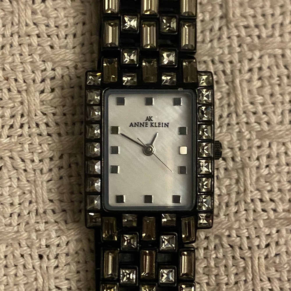 Anne Klein Black and Silver Crystal Watch